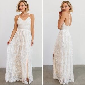 NWT Baltic Born Cozette White Lace Gown Lined Slit Sleeveless Maxi Size S